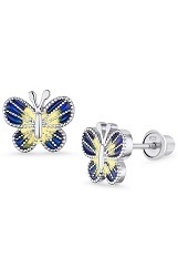 pretty silver enamel butterfly baby stud earrings